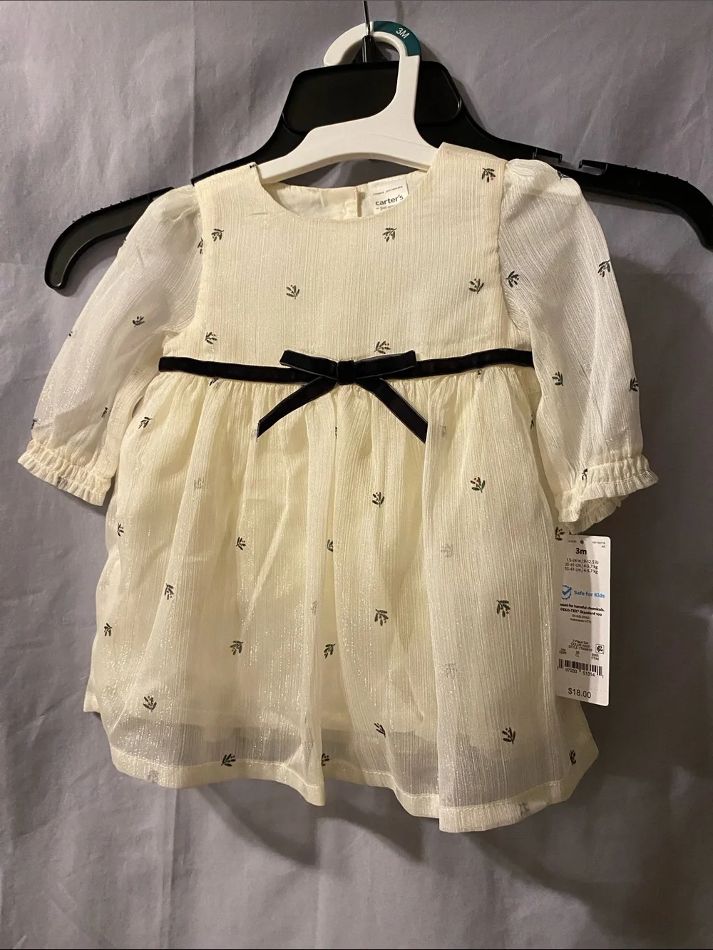 Carter's Cream Dress with Navy Bow and Accents